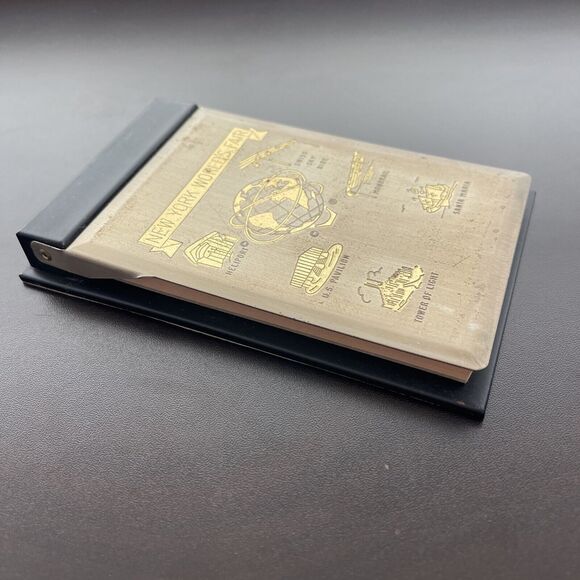 New York Worlds Fair Metal Note Pad Holder Graphics Heliport Sky Ride Monorail - Picture 3 of 9